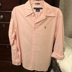 Pink and white polo button up